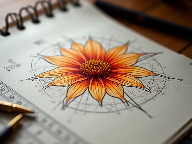 Croquis artistique liant géométrie pythagoricienne et structures florales